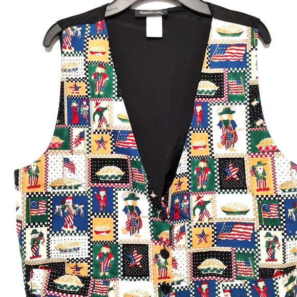 90s Robyn-Lyn Vest L Patchwork USA Flag Patriotic Red White Blue Vintage 4th - Picture 5 of 5